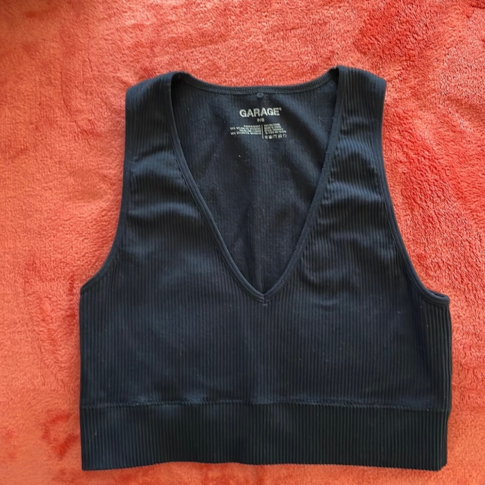 Garage Black Ribbed Crop Tank Top Size Small